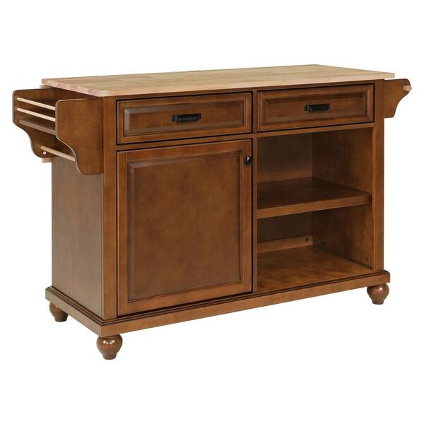 Unbranded Mahogany Wooden 57.5  in.. Kitchen Island on Wheels with Storage Cab in.et and Foldable Drop-Leaf Countertop