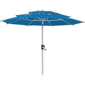 9ft. 3-Tier Aluminum Outdoor Market Umbrella Patio Umbrella, 5-YEAR Fade-Resistant and Push Button Tilt in Royal Blue