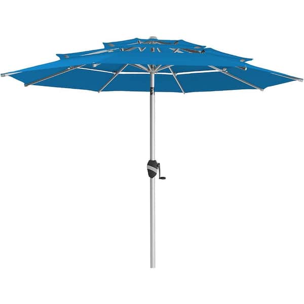 PASAMIC 9ft. 3-Tier Aluminum Outdoor Market Umbrella Patio Umbrella, 5-YEAR Fade-Resistant and Push Button Tilt in Royal Blue