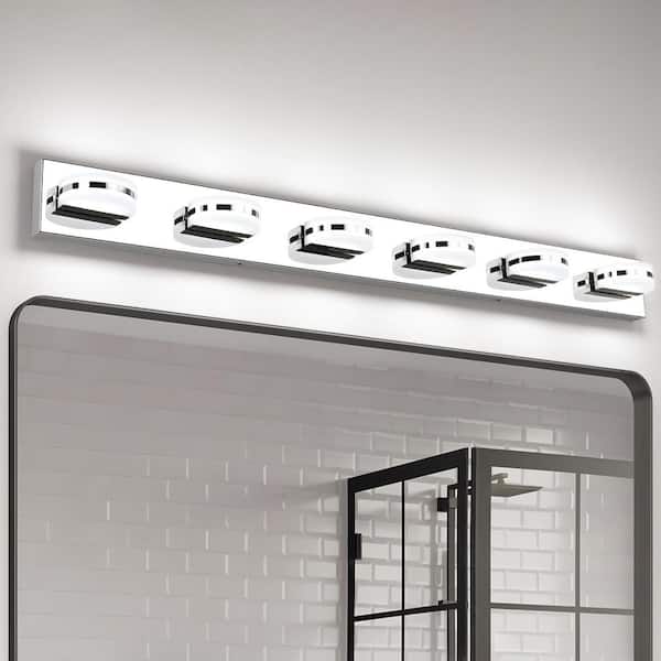 45.28 in. 6-Light Chrome LED Vanity Light with 360° Up and Down Dimmable 5500K Light