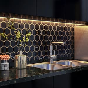 Natural Blanco Black Gold 12.8 in. x 11.11 in. Hexagon Polished Marble Mosaic Tile (9.9 sq. ft./Case)
