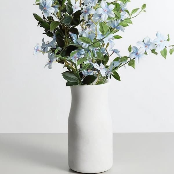 White Marble Vase for Flowers, 8.66 in. Modern Frosted Flower Vase