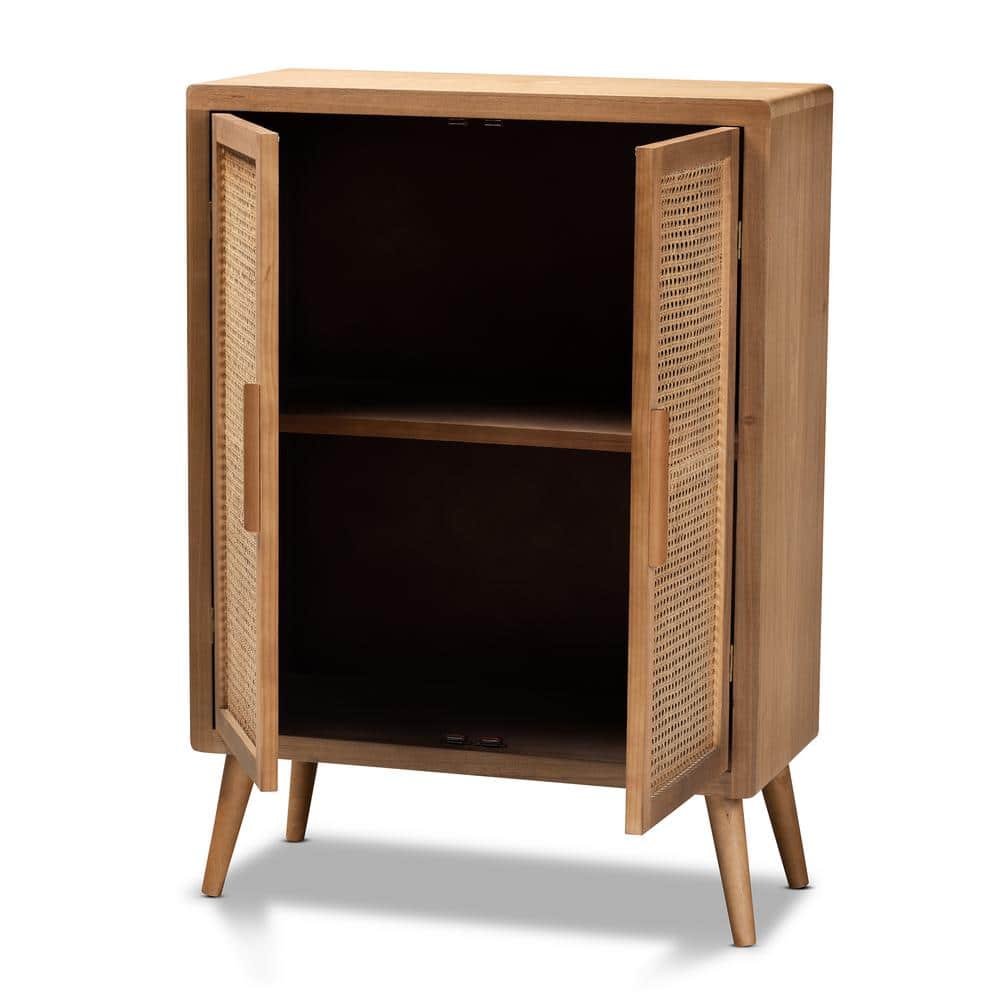 Alina Medium Oak and Rattan 2-Door Accent Storage Cabinet