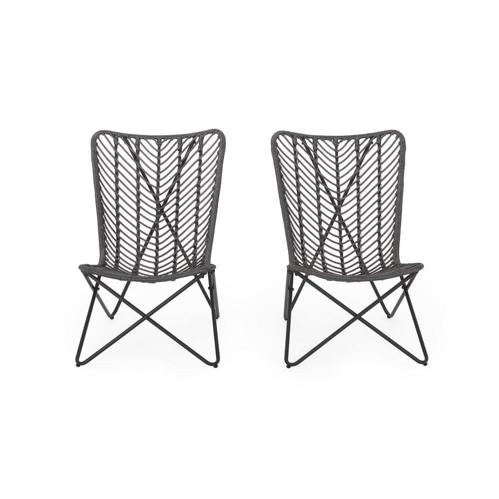 Noble House Coston Gray Wicker Outdoor Lounge Chair (2Pack) 109818