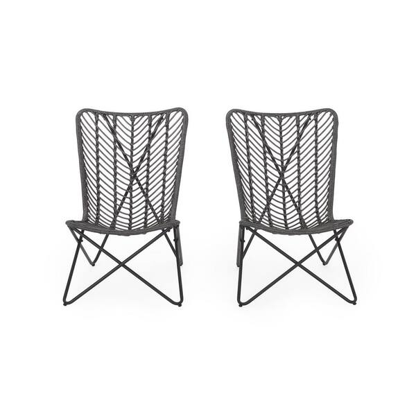 Noble House Coston Gray Wicker Outdoor Lounge Chair (2-Pack)