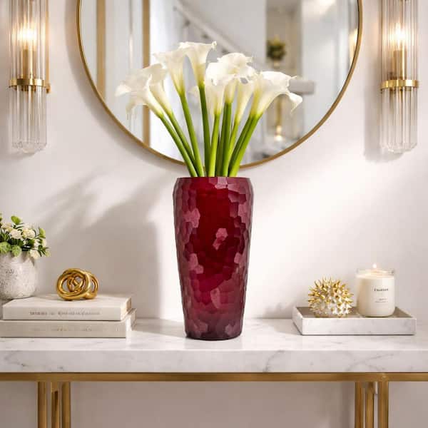 12 in. Red Decorative Cylinder Glass Vase