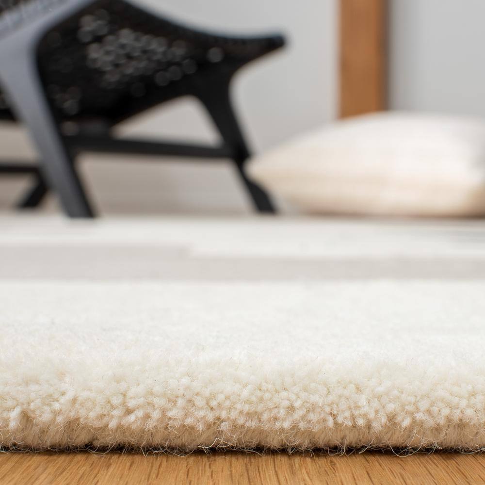 Ivory and Brown Wool Tufted Runner Rug, 2'3" x 6'