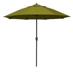 9 ft. Black Aluminum Market Patio Umbrella Fiberglass Ribs and Auto Tilt in Ginkgo Pacifica