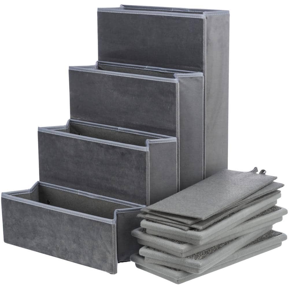 Gray Velour Foldable 4-Step Pet Stairs with Storage