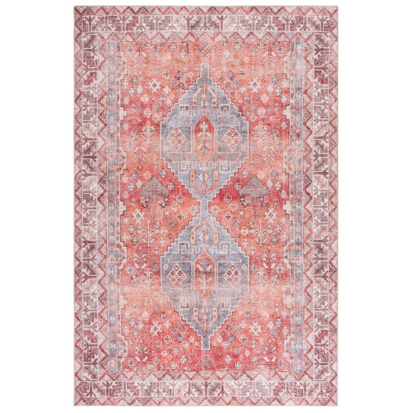 SAFAVIEH Vintage Serapi Red/Blue  6 ft. x 9 ft. Machine  Washable Distressed Aztec Border Area Rug