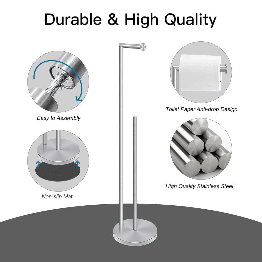 Brushed Nickel Freestanding Toilet Paper Holder with Reserve Storage