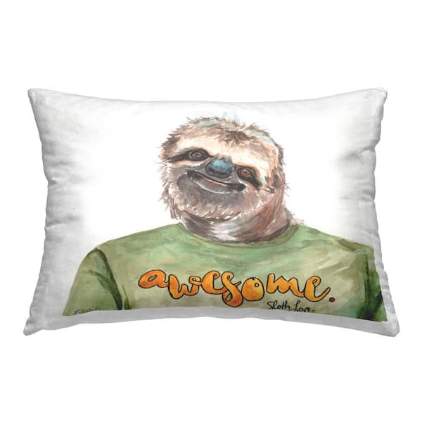 Stupell Industries Awesome Smiling Sloth Green Print Polyester 14 in. x 20 in. Throw Pillow