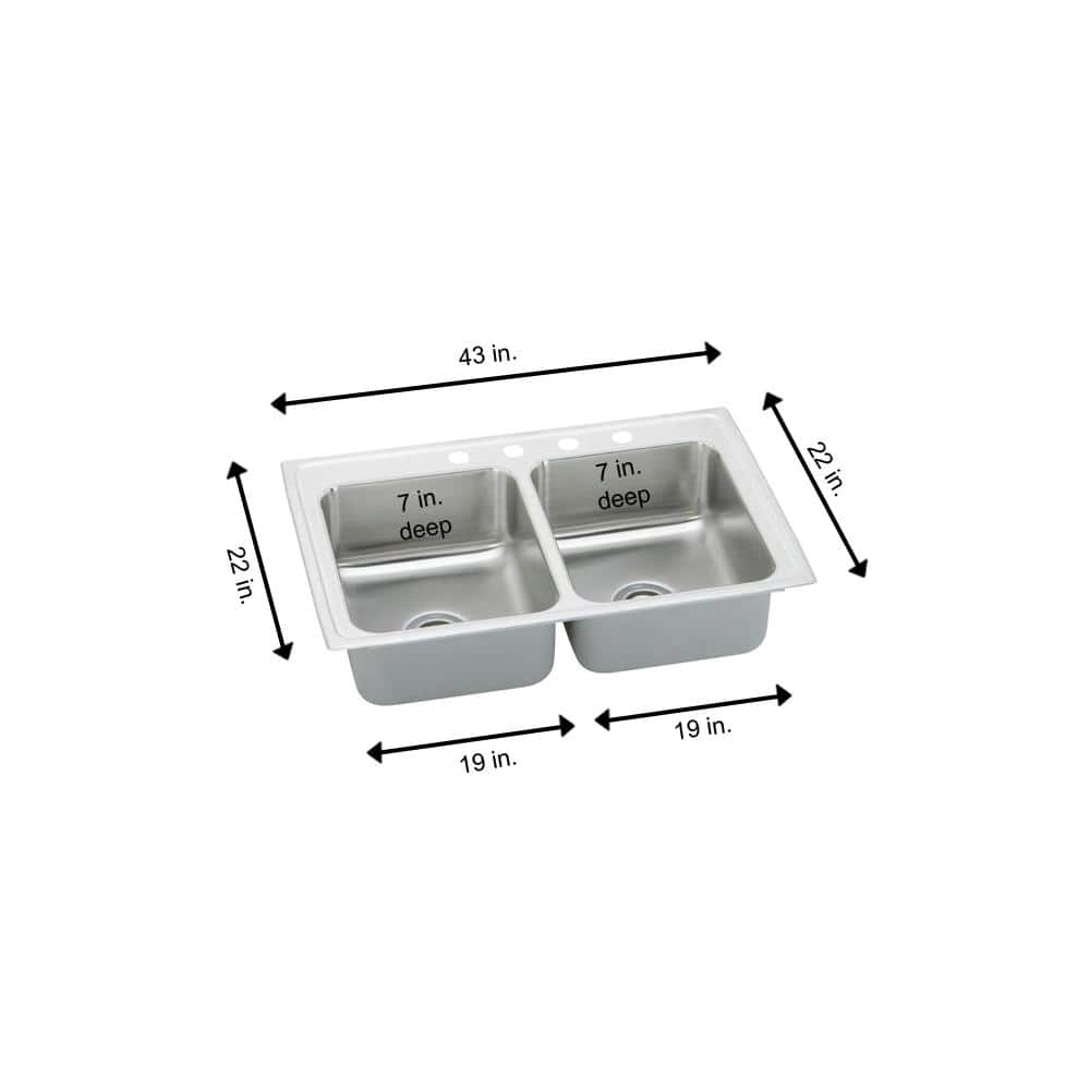 Elkay Stainless Steel Double Basin Drop-In Kitchen Sink, 43" x 22"