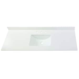61 in. W Engineered Marble Single Sink Vanity Top in Winter White with White Trough Sink
