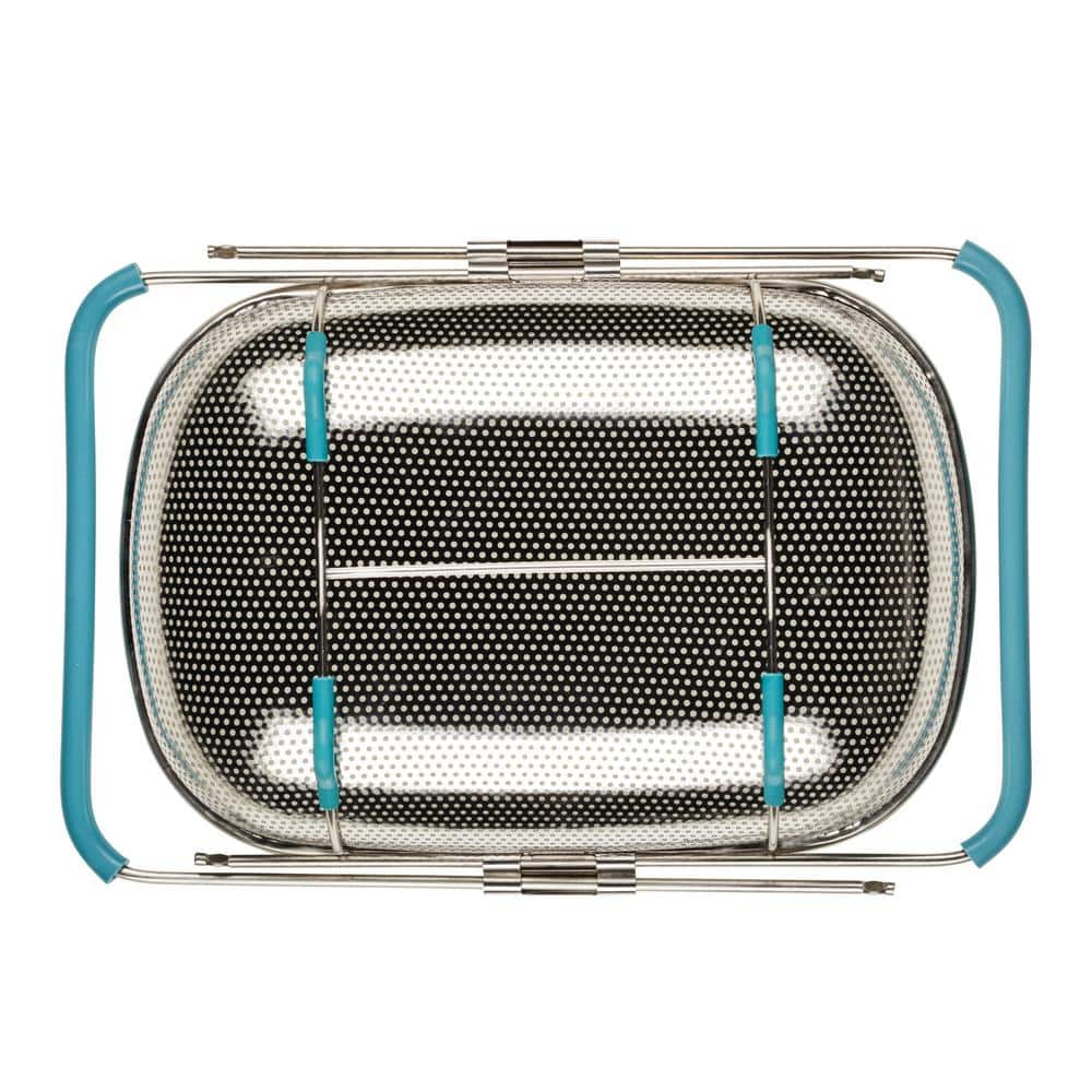 Stainless Steel Over-the-Sink Colander with Blue Handles