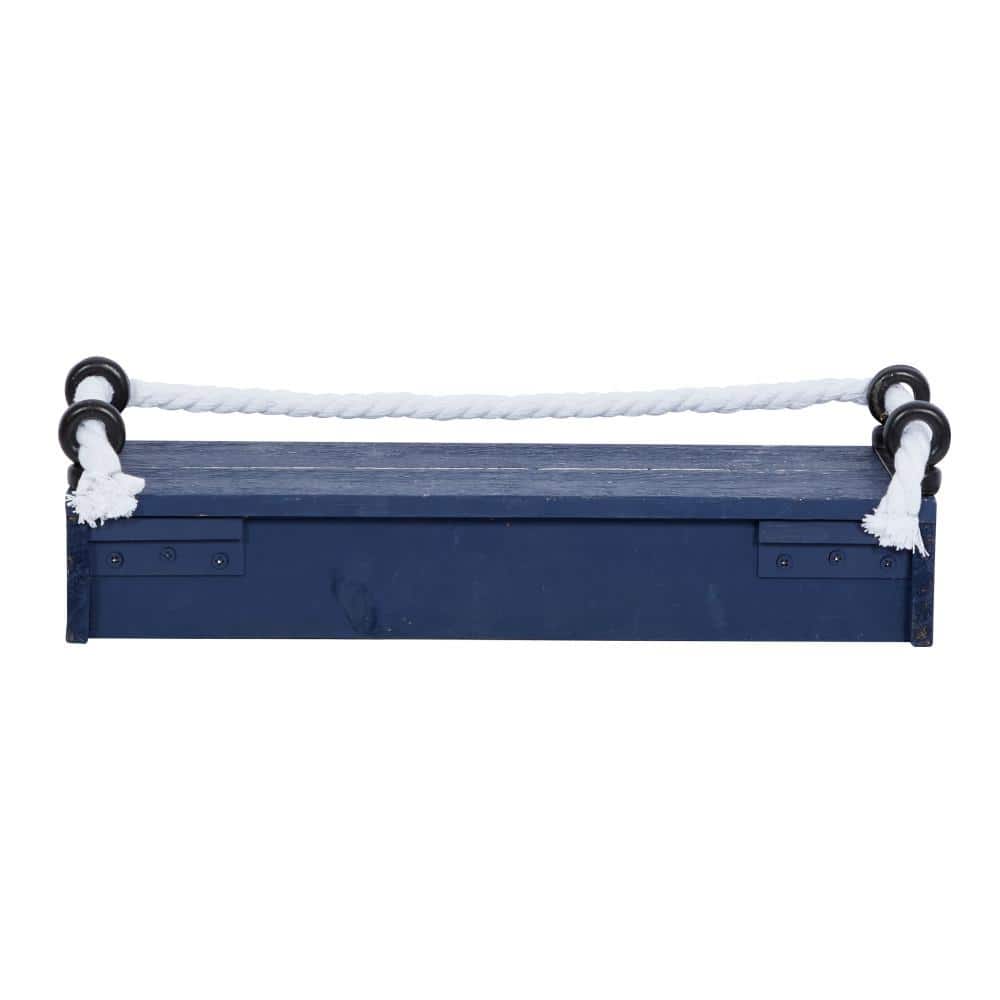 Blue and White Nautical Wood Floating Wall Shelves, Set of 3