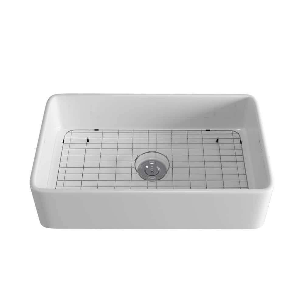 White Ceramic 33 in. Single Bowl Corner Farmhouse Apron Workstation Kitchen
