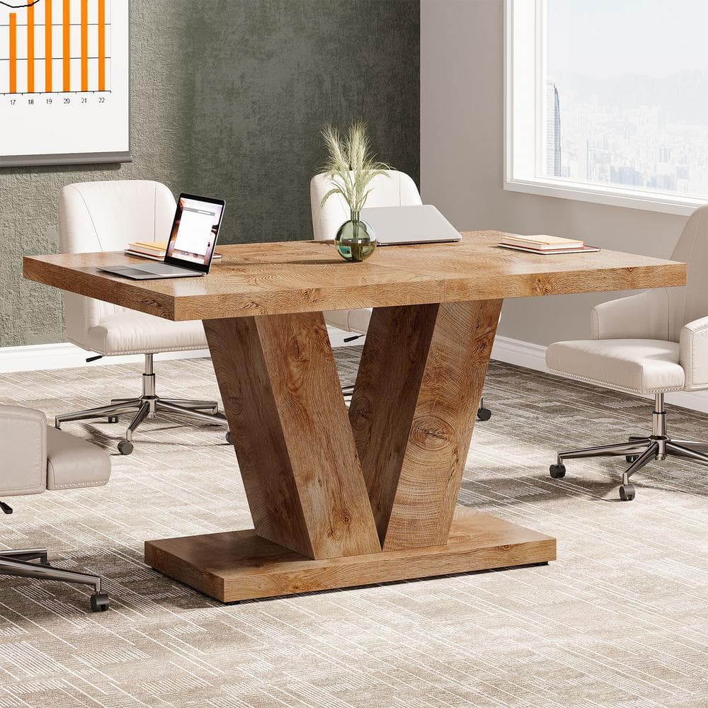 BYBLIGHT 47.24 in. W Rectangular Natural Brown Wood Conference