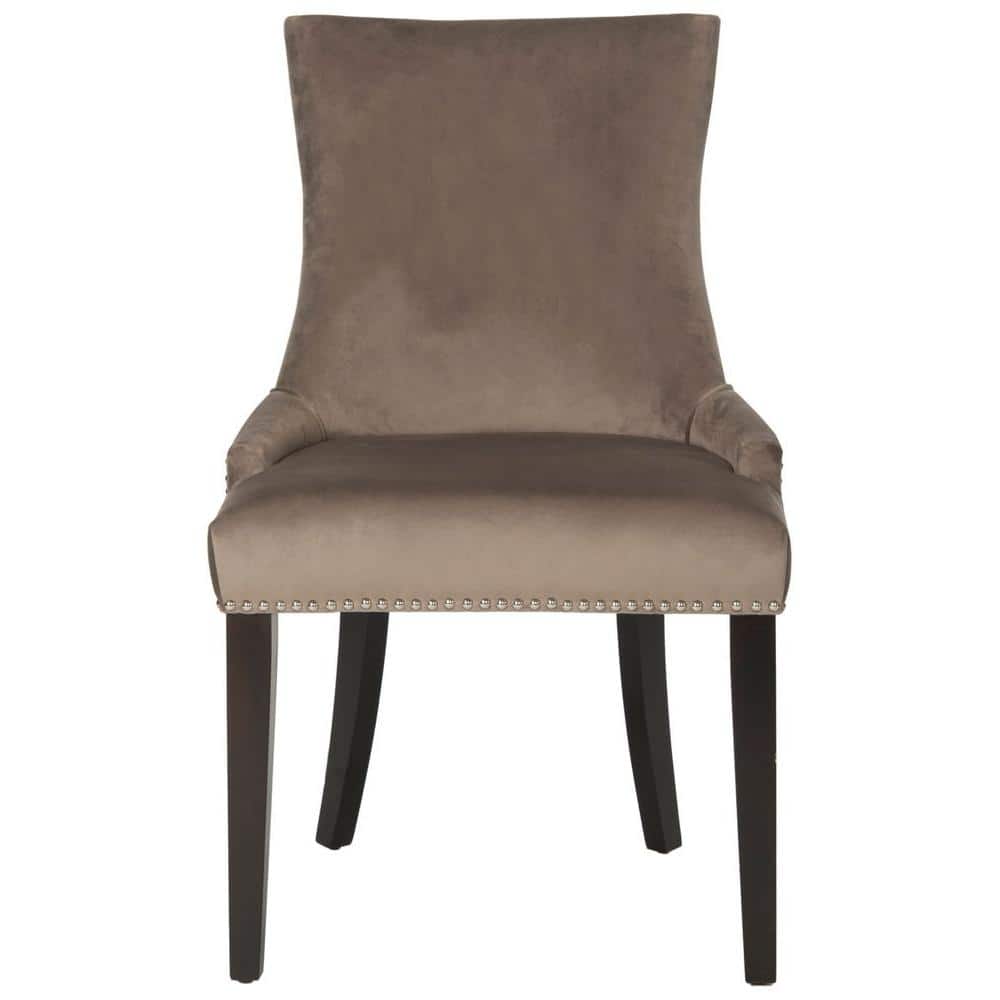 Transitional Gray Velvet Upholstered Side Chair with Birch Legs