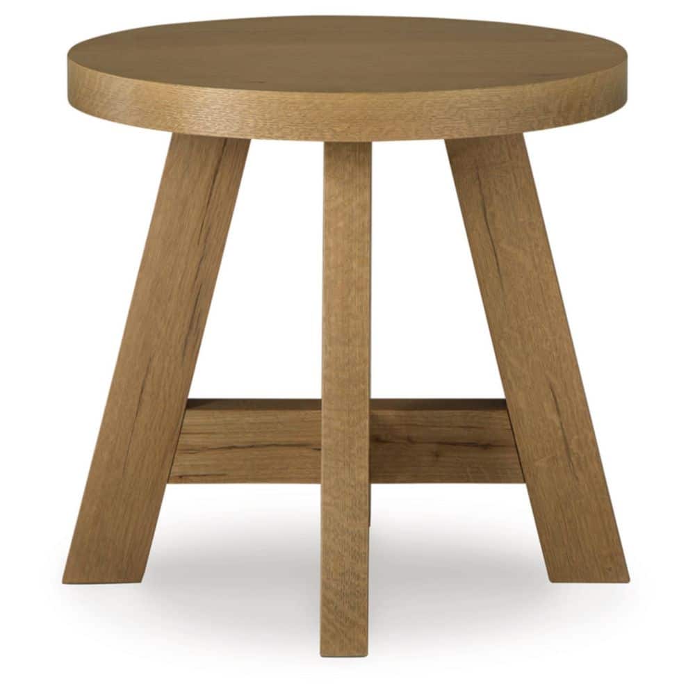 Rustic Oak Round End Table with Natural Finish, 24 Inch