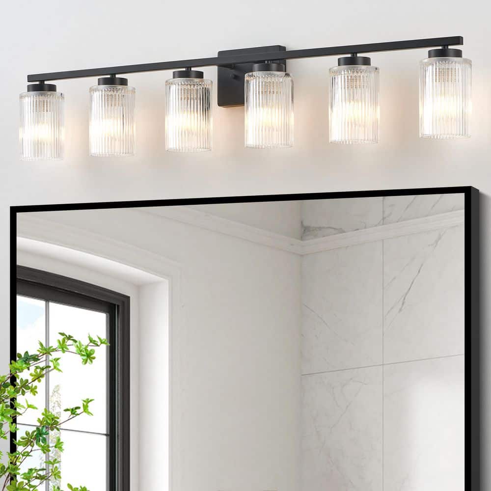 43.25 in. 6-Light Black Vanity Light with Clear Ribbed Glass Shades price history on PriceWatchPro