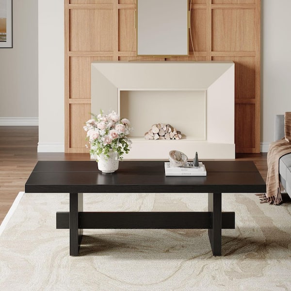 BYBLIGHT Kerlin 55.12 in Black Rectangle Particle Board Coffee Table for Living Room