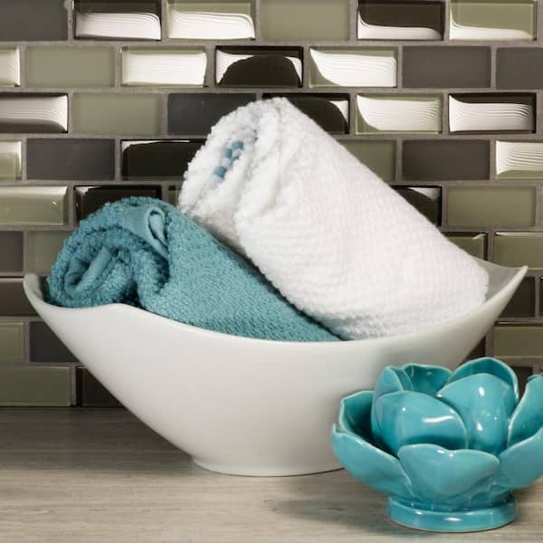 Free Flow Lividity Gray Brick Mosaic 12 in. x 12 in. Multi Finish Glass Wall & Pool Tile (1 Sq. Ft./Sheet)