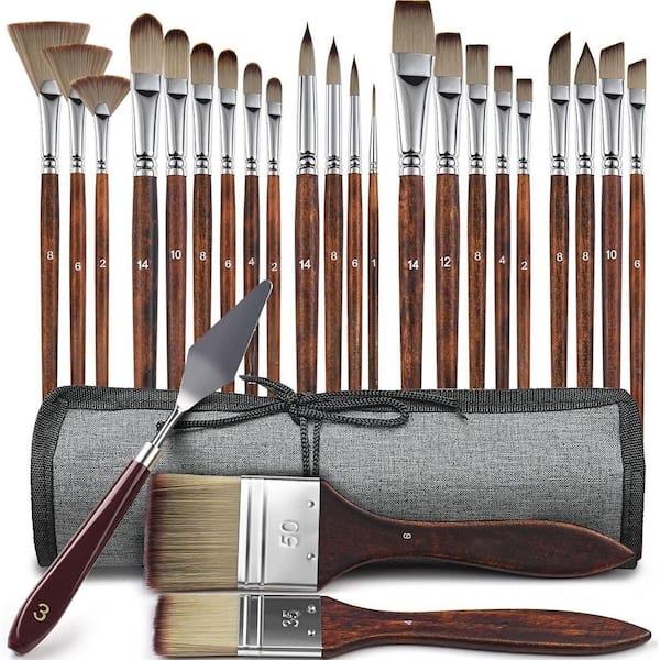 25-Pcs Paint Brush Set Professional Artist Series with Synthetic Bristles for Oil Acrylic Canvas Face Painting