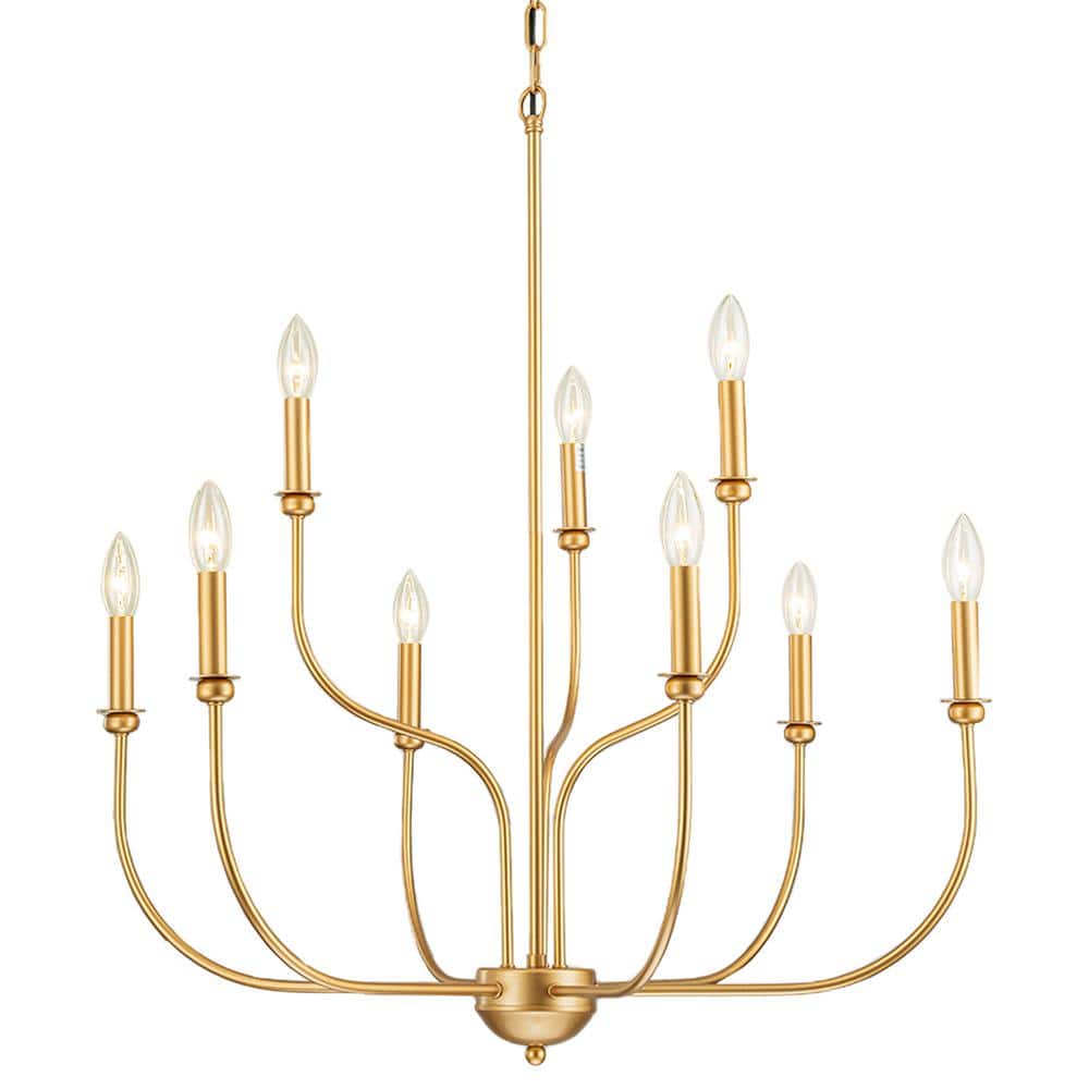Gold 9-Light 2-Tier Candle Style Metal Chandelier