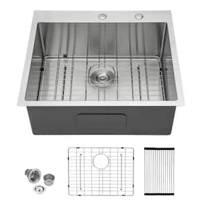 28 in. Drop in Single Bowl 18-Gauge Stainless Steel Kitchen Sink with Bottom Grids