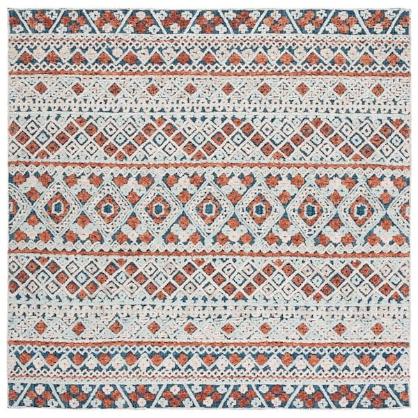 Aspen 7 ft. x 7 ft. Blue/Orange Geometric Western Square Area Rug