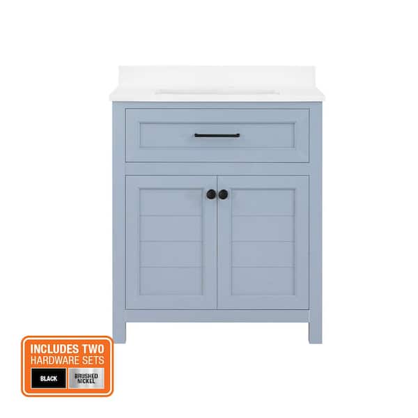 Hanna 30 in. Single Sink Spruce Blue Bath Vanity with White Engineered Stone Top (Assembled)