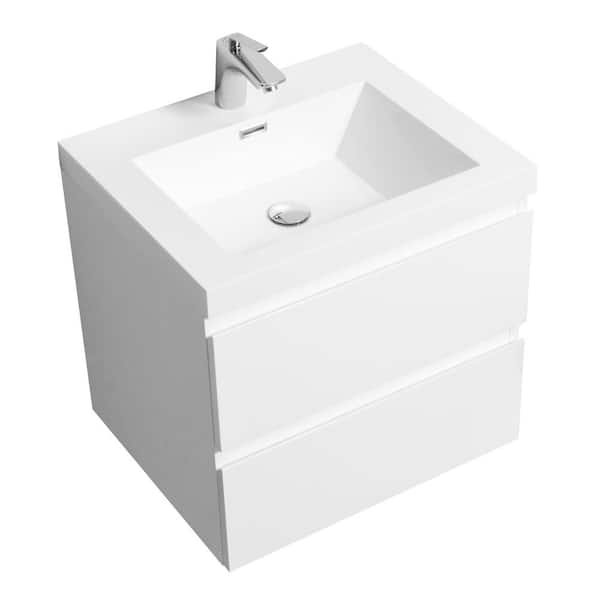 BATHLYN Newport 23.4 in. W x 19.5 in. D x 20.5 in. H Single Sink Bath Vanity in White with White Resin Top