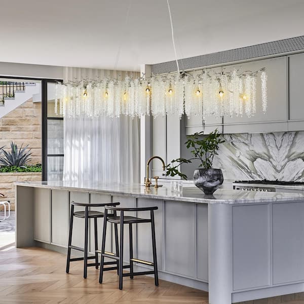 16-Light Silver Chandelier, Luxury Flush Mount Chandelier with K9 Crystal, for Dining Room, Living Room, Kitchen