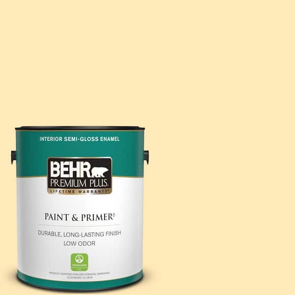 BEHR PREMIUM PLUS 1 gal. #320A-3 Cornsilk Semi-Gloss Enamel Low Odor Interior Paint & Primer