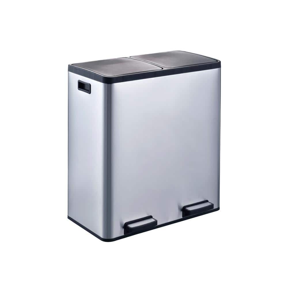 Stainless Steel Dual Compartment Soft-Step Trash and Recycling Bin