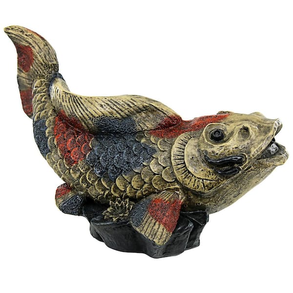 Design Toscano Showa Asian Koi Stone Bonded Resin Piped Spitting Statue