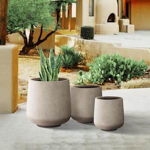 17 in., 13 in. and 10 in. H Round Concrete Planter (Set of 3), Outdoor Modern Planter Pot, Flower Pot for Garden