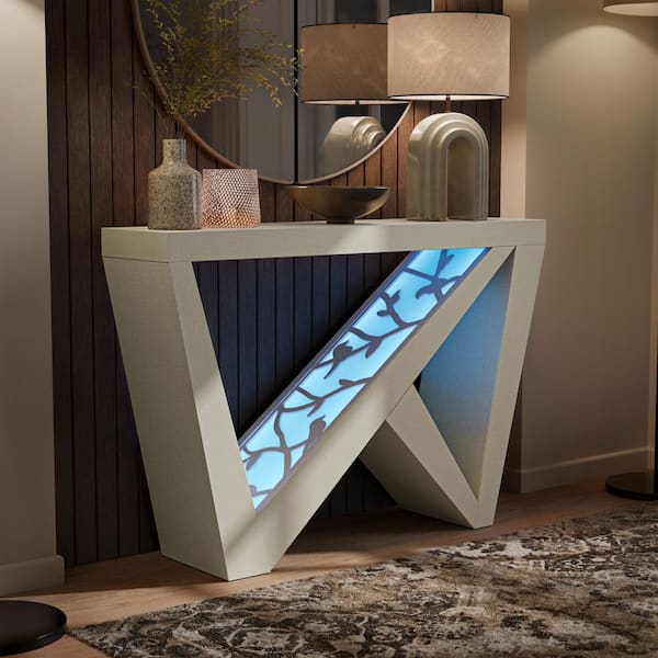 Furniture of America Tara 47.25 in Cream Weave Rectangle MDF Console Table with Adjustable LED Light