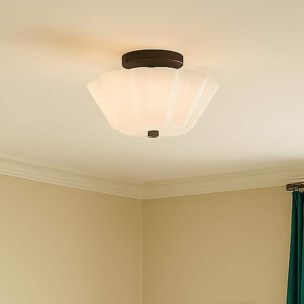 Honey 15.0 in. 3 Light Black Semi-Flush Mount with Shade