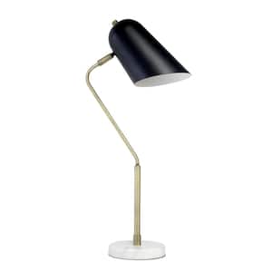 23.5 in. Asymmetrical Marble and Metal Desk Lamp with Black Sloped Shade