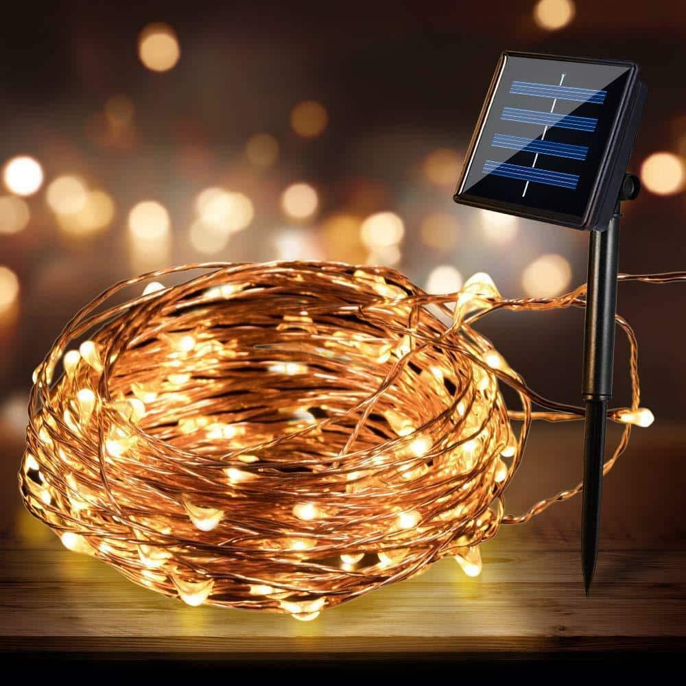 CYLAPEX Solar Powered String Lights Fairy Lights Patio Warm White Parties Home Indoor & Outdoor Waterproof Solar Decoration Lights for Garden 33FT with 100 LEDs Copper Wire Lights 
