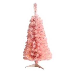 3 ft. Pink Artificial Christmas Tree with 50 LED Lights and 118 Bendable Branches