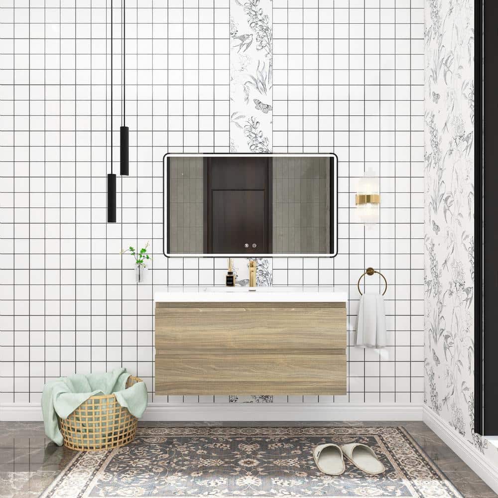 42 in. W x 20 in. D Single Sink Wall-Mounted Bathroom Vanity in Ash Grey wi