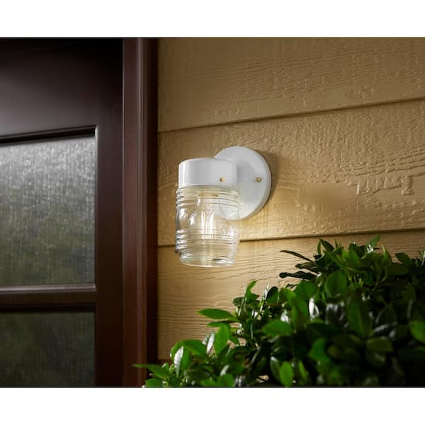 1-Light White Outdoor Jelly-Jar Wall Lantern Sconce