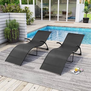 Foldable Metal Outdoor Lounge Chair in Black (2-Pack)