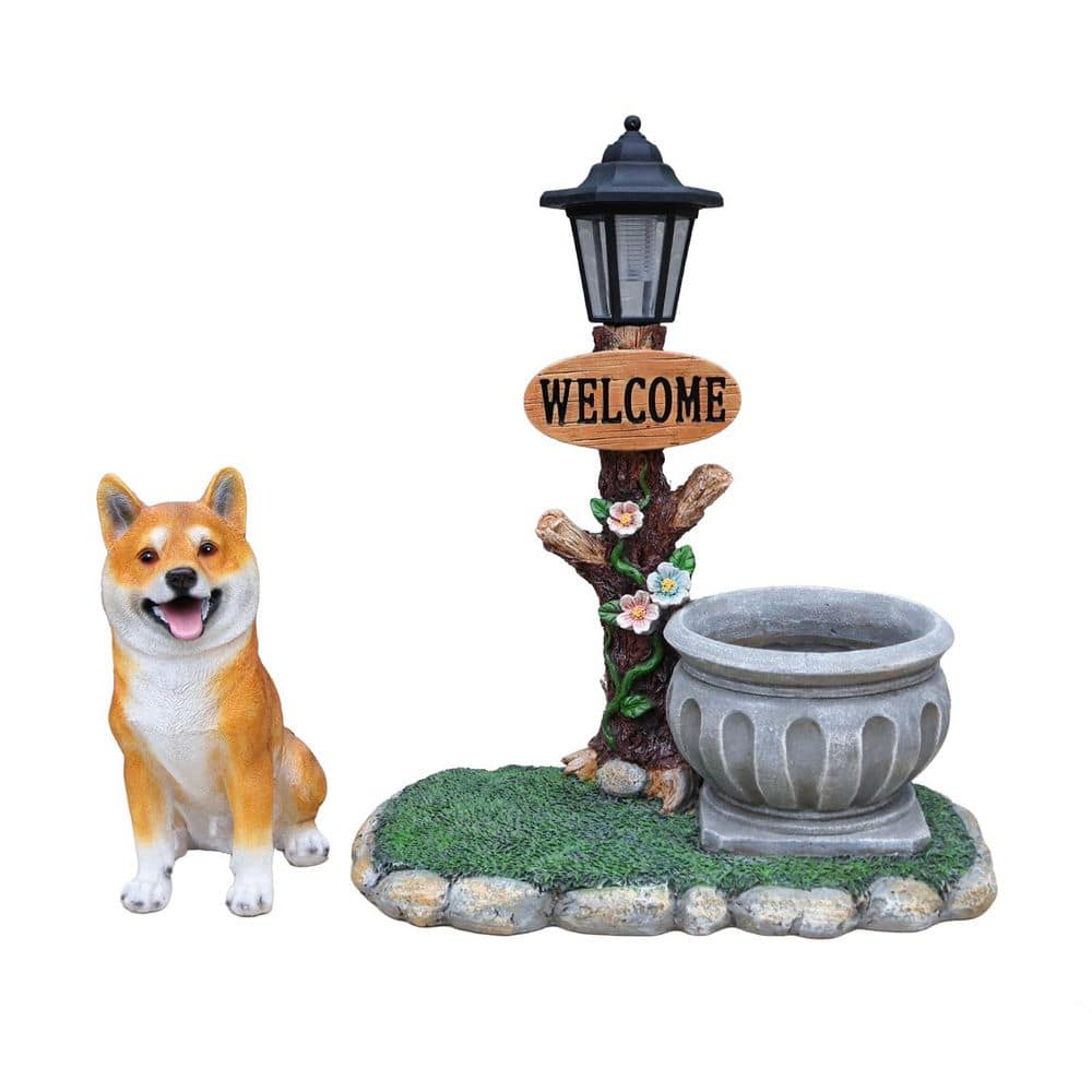 VAMOP Large Brown Resin Sitting Akita Dog Planter Garden Statue