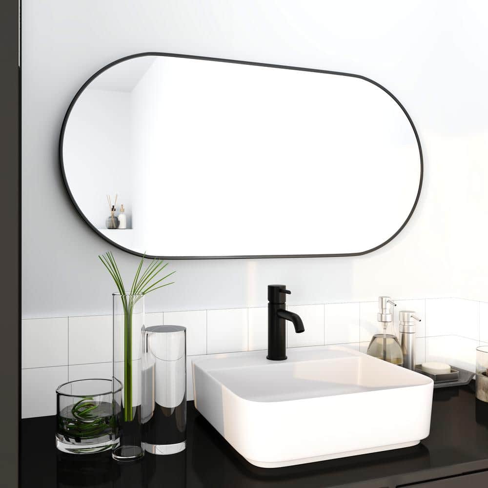 17.7 in. W x 35.4 in. H Oval Framed Wall Decorative Bathroom Vanity Mirror 