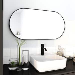 17.7 in. W x 35.4 in. H Oval Framed Wall Decorative Bathroom Vanity Mirror in Matte Black