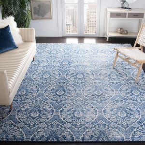 Brentwood Navy/Light Gray 10 ft. x 13 ft. Floral Geometric Medallion Area Rug